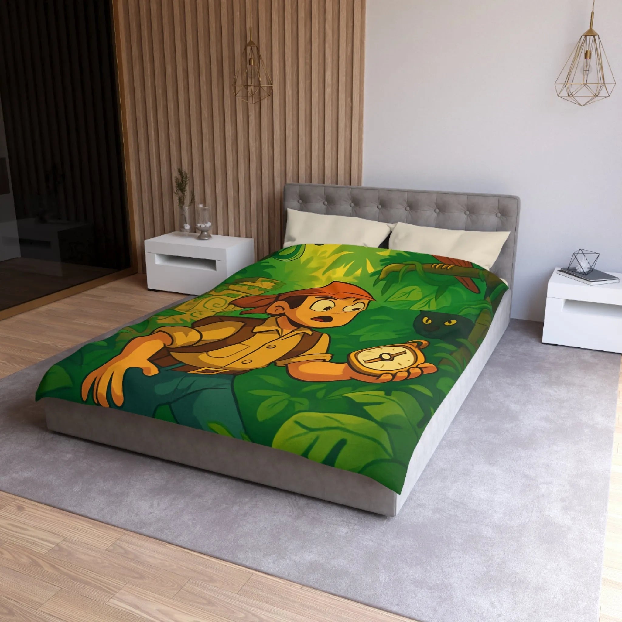 Exploration jungle animée avec boussole, perroquet, serpent et léopard pour chambre exotique