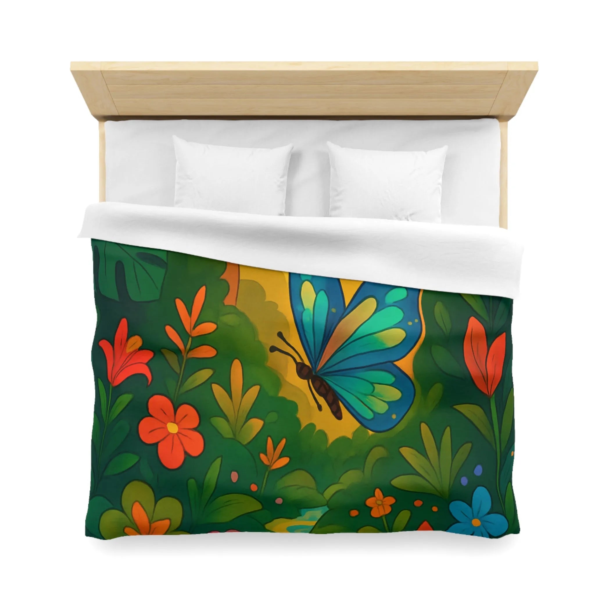 Housse de Couette avec Papillon et Jungle Colorée pour Chambre Enfant Éclatante Nature