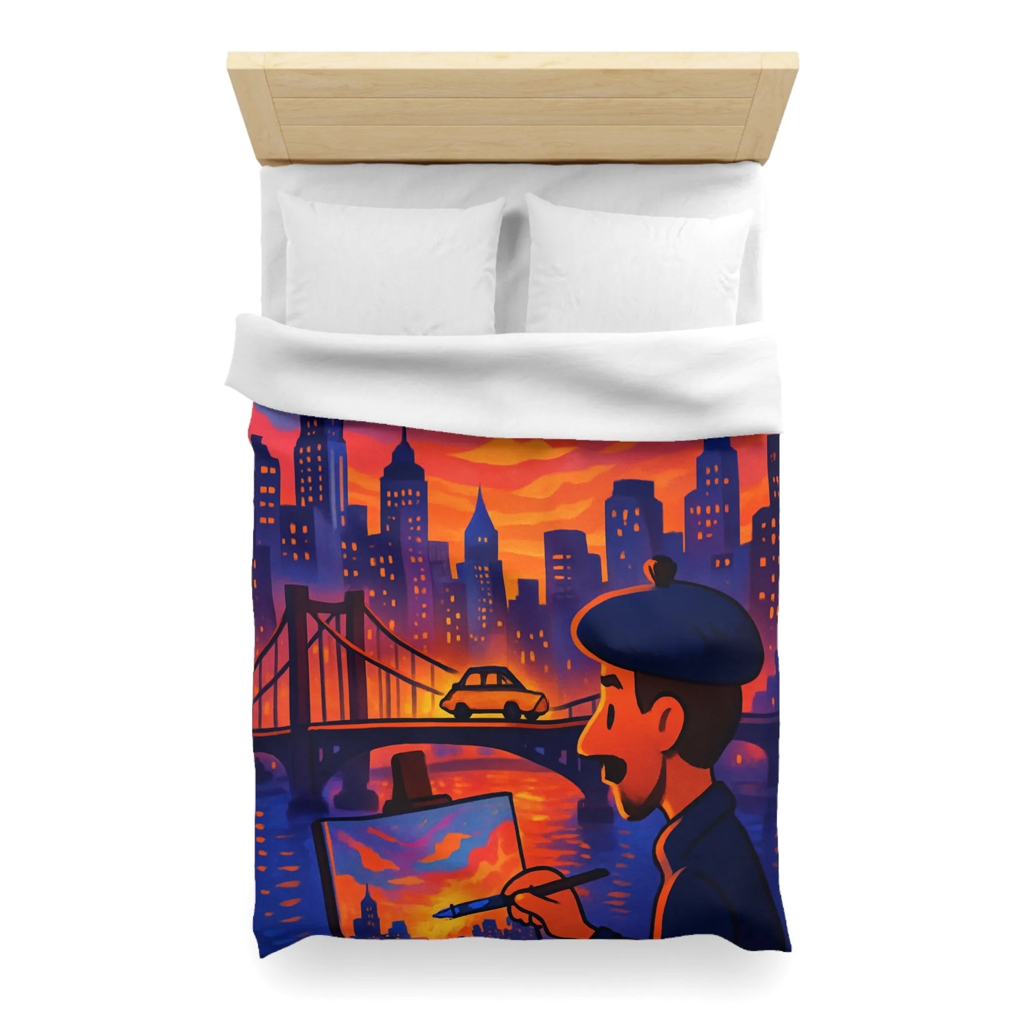 Housse de Couette Artiste Peignant Pont Cityscape Coucher de Soleil Vibrant