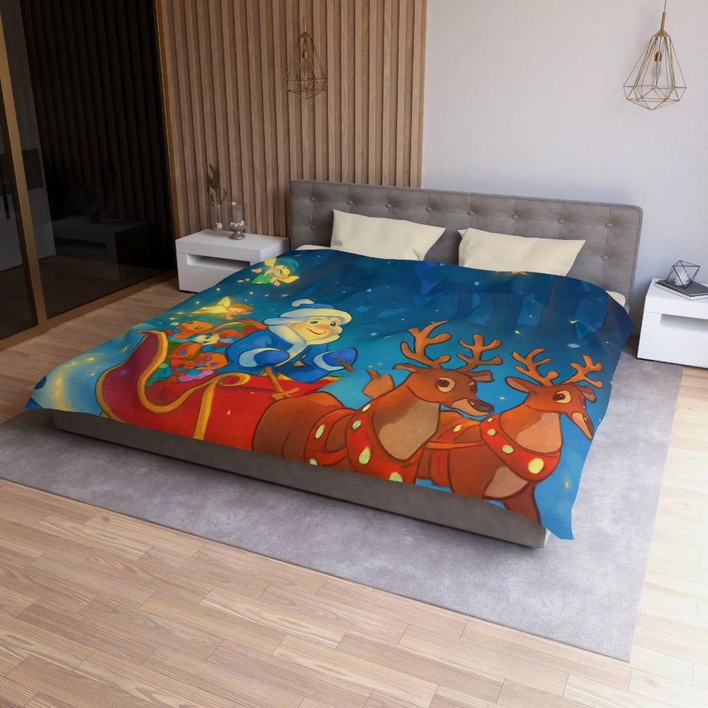 Housse de Couette Enchantée avec Lutin Magique, Fées Lumineuses et Rennes Pétillants dans Forêt