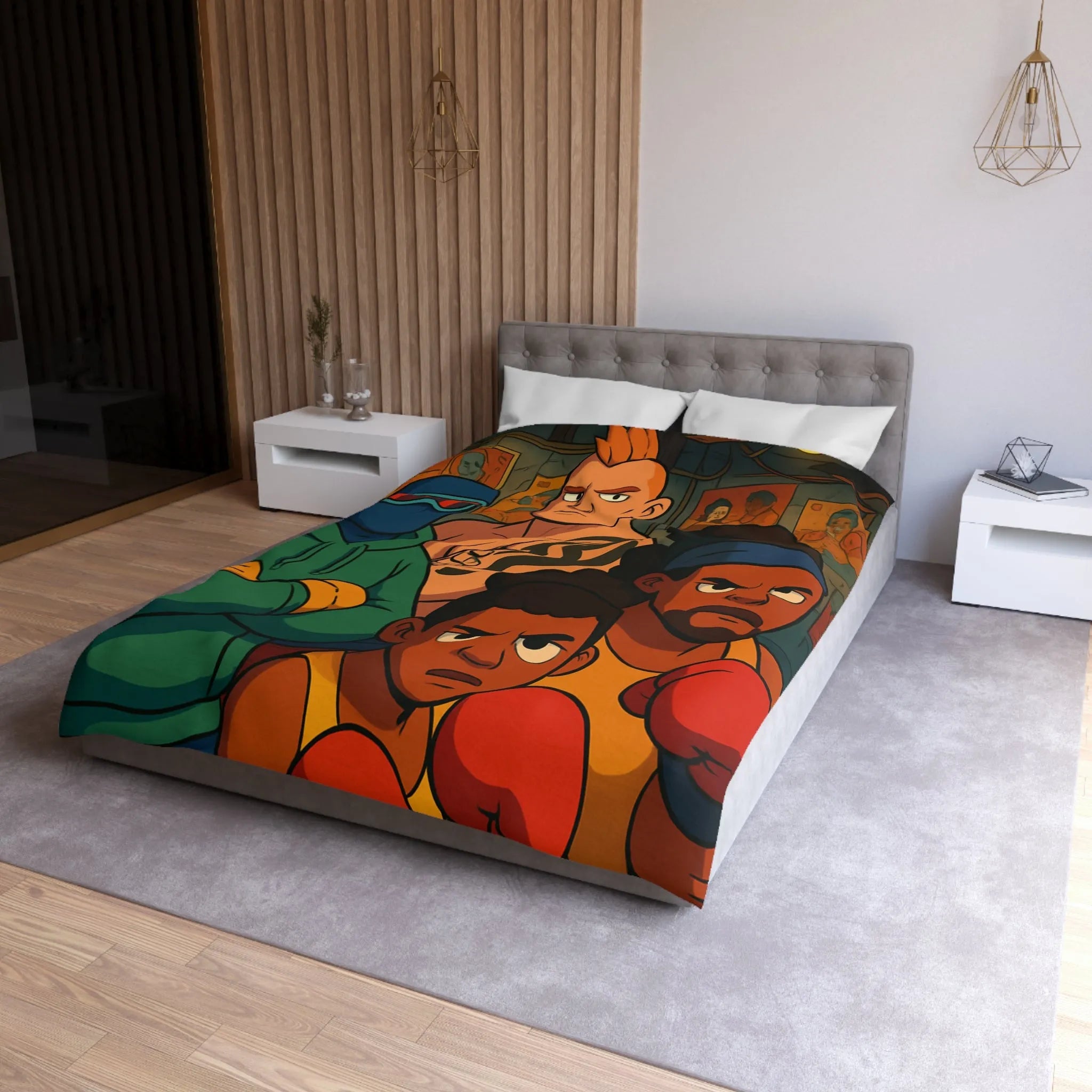 Housse de couette colorée avec boxeurs dessin animé pour chambre enfant sportive unique