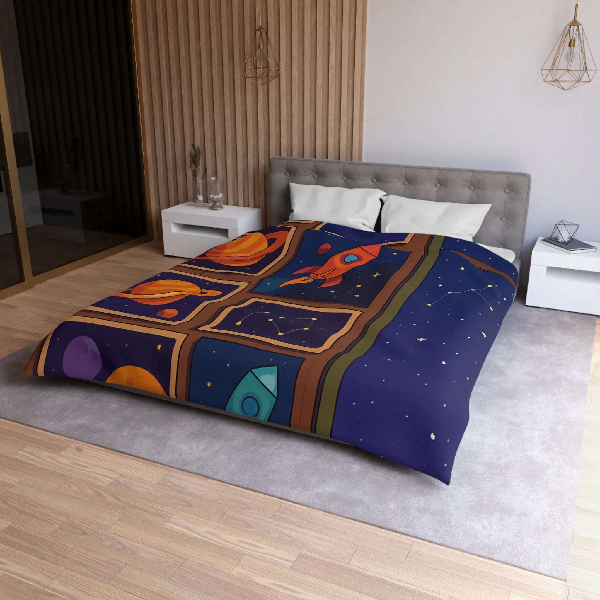 Housse de Couette Espace Coloré avec Fusées et Constellations pour Chambre Enfant