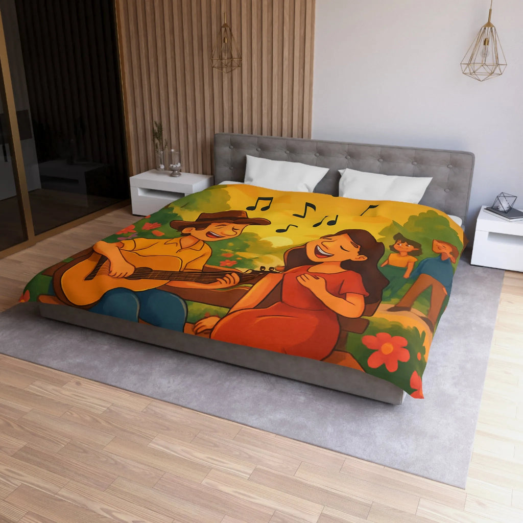 Housse de couette idéale avec illustration douce de couple romantique et coucher de soleil