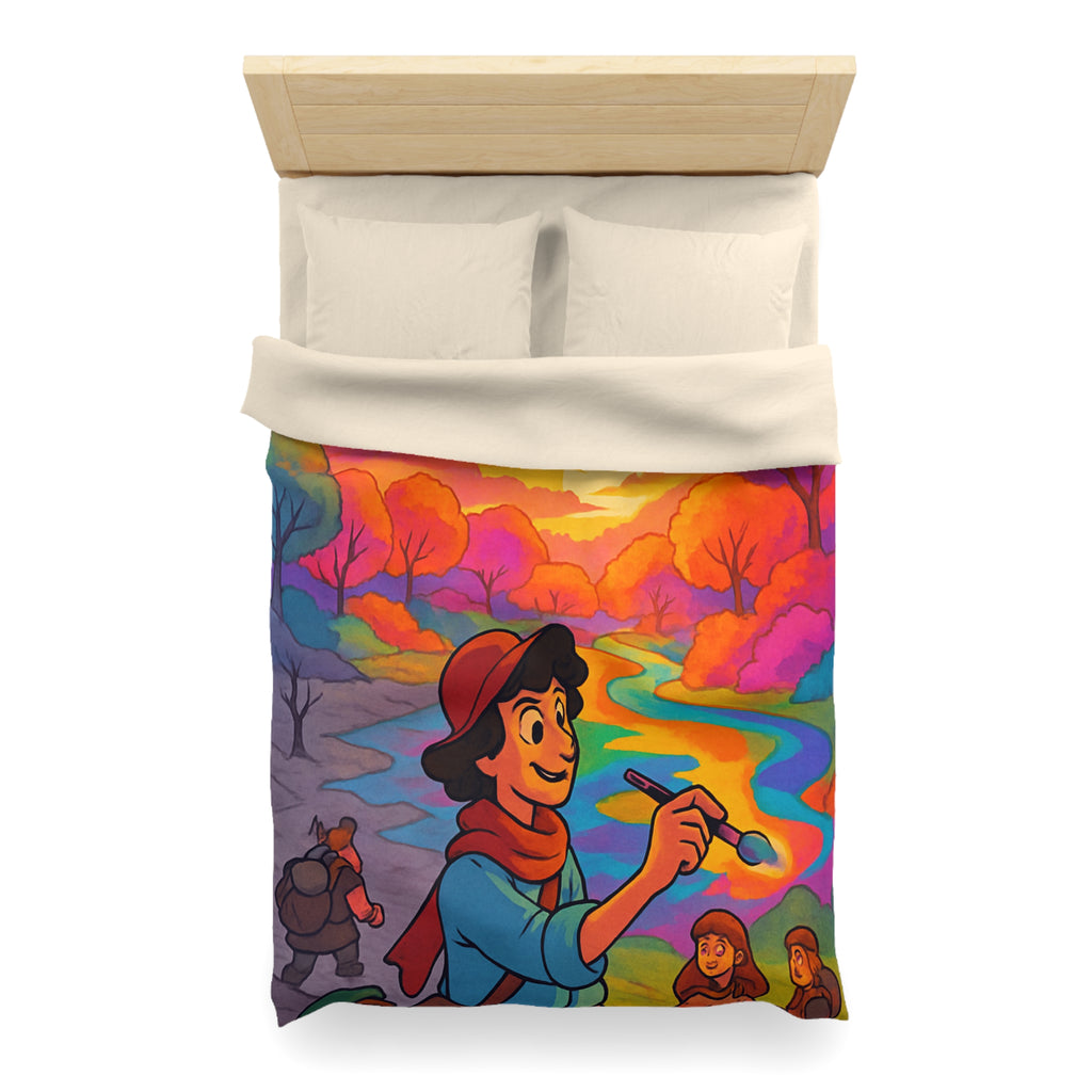 Housse de couette vibrante avec scène artistique de paysage coloré et aventure magique