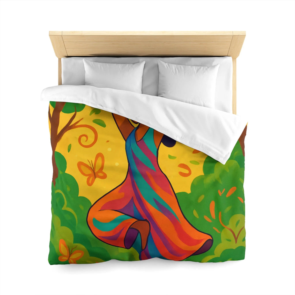 Housse de Couette Colorée avec Motif Filles et Papillons dans Forêt Enchantée