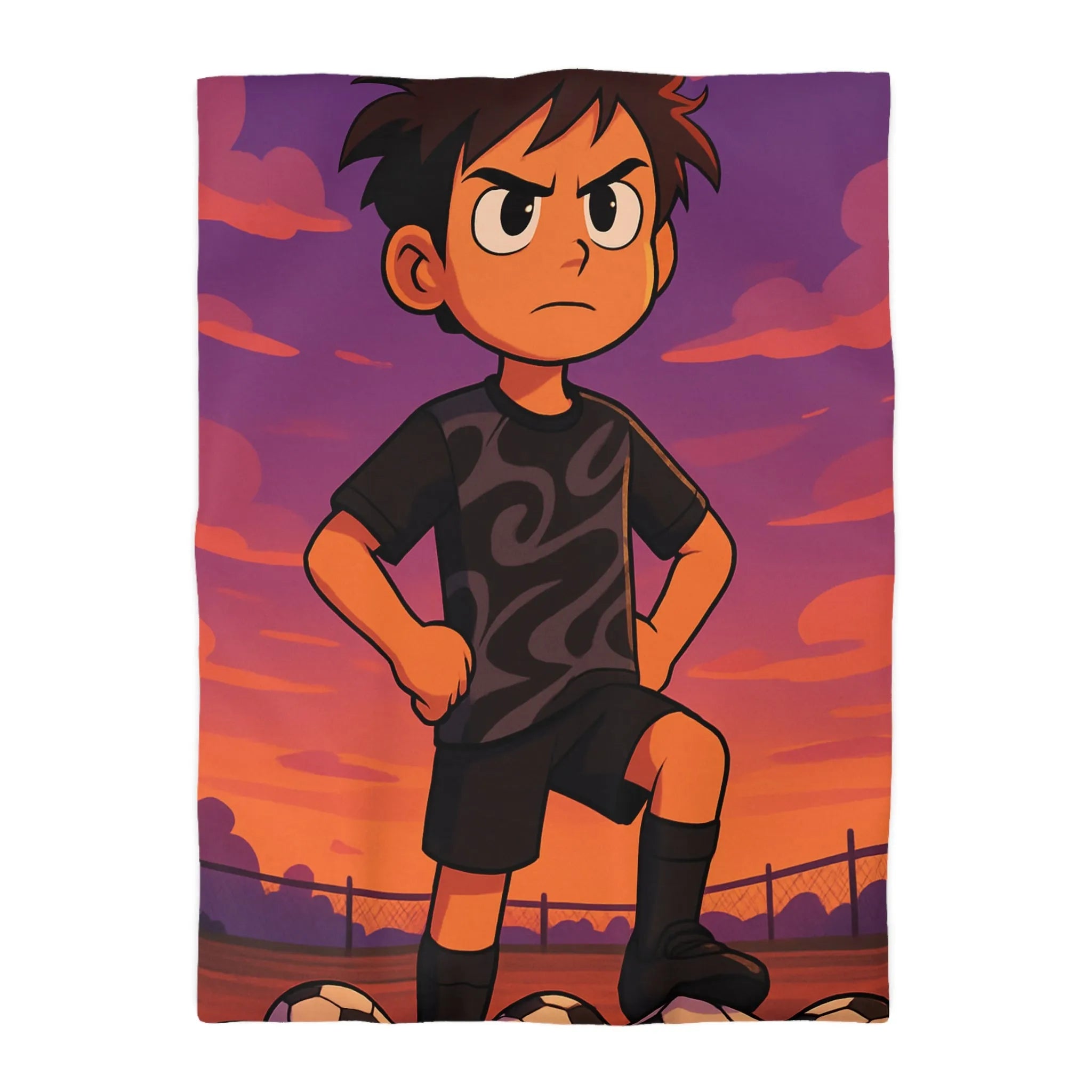 Housse De Couette Enfant Avec Illustration Inspirante Joueur De Football Au Coucher Du Soleil