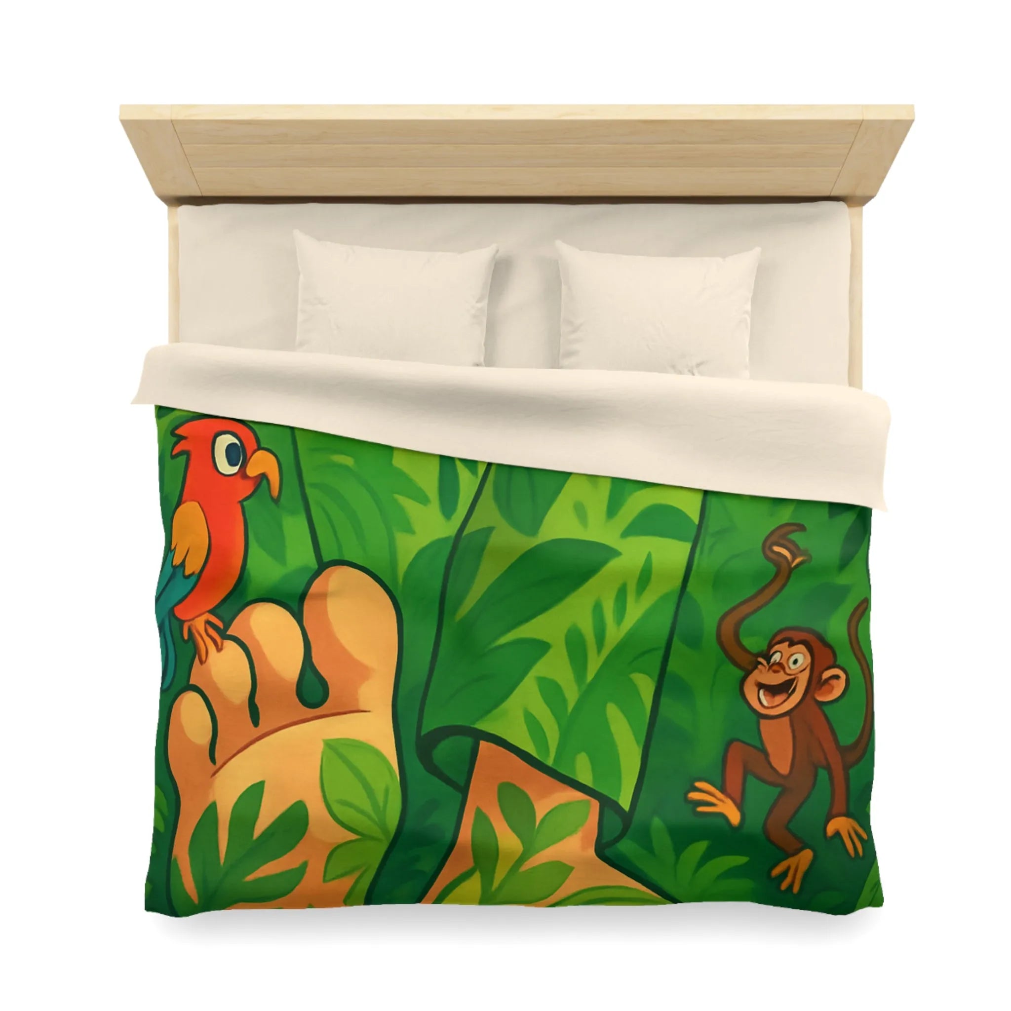 Housse de couette jungle colorée avec singes joyeux et perroquet exotique