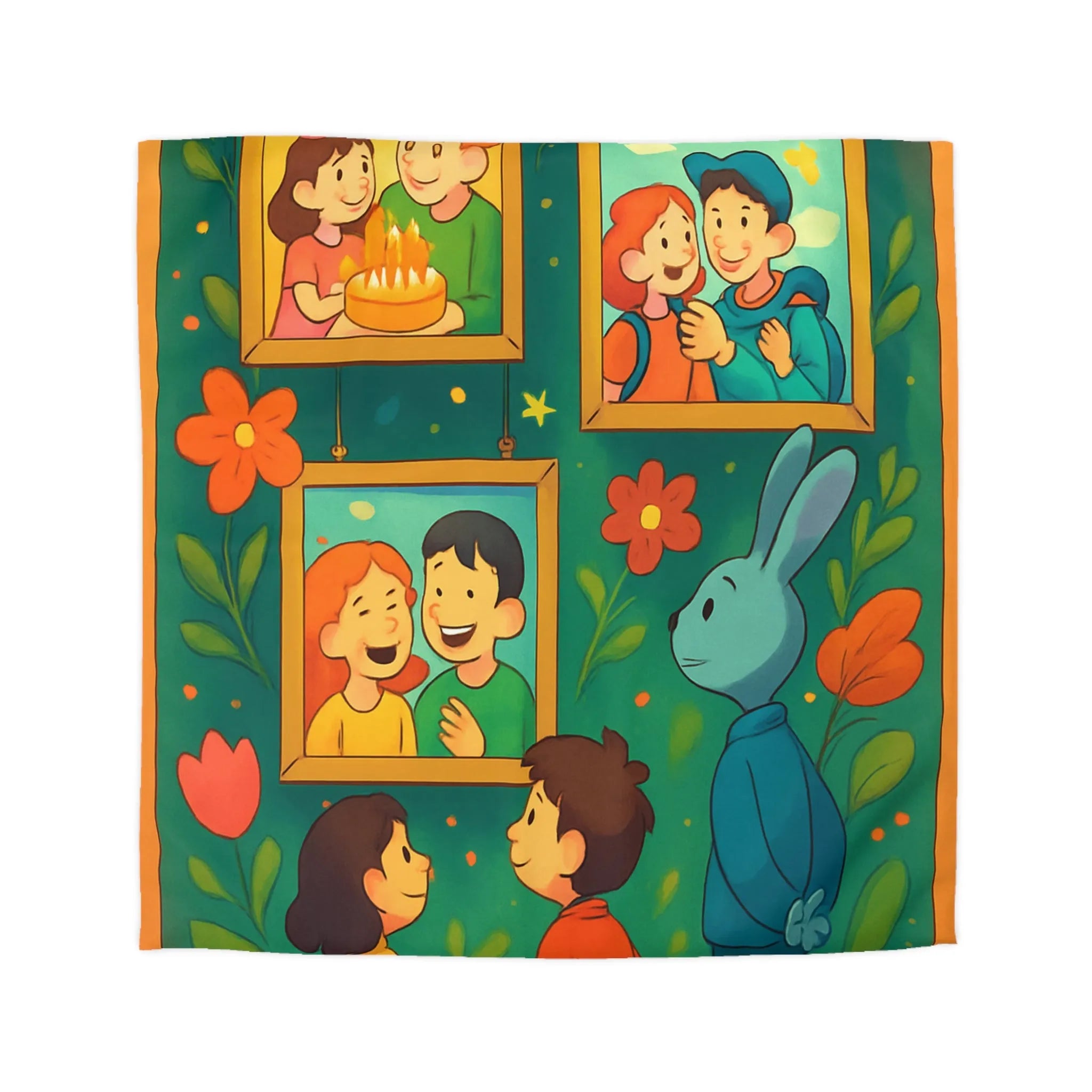 Housse de couette colorée et joyeuse avec famille, nature et motifs floraux