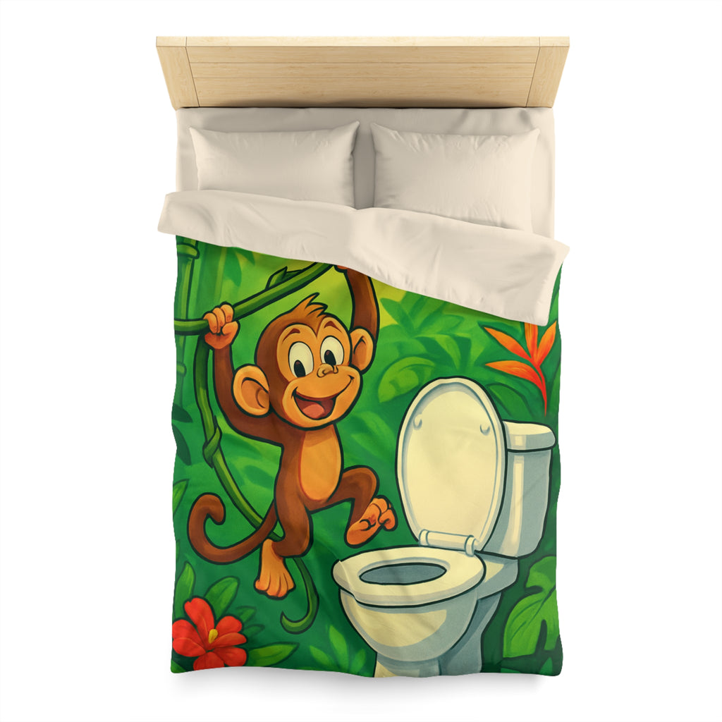 Housse de couette pour enfants avec singe joyeux et jungle colorée luxuriante