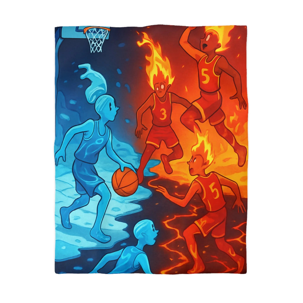 Housse de couette avec design artistique de basketball feu et glace spectaculaire