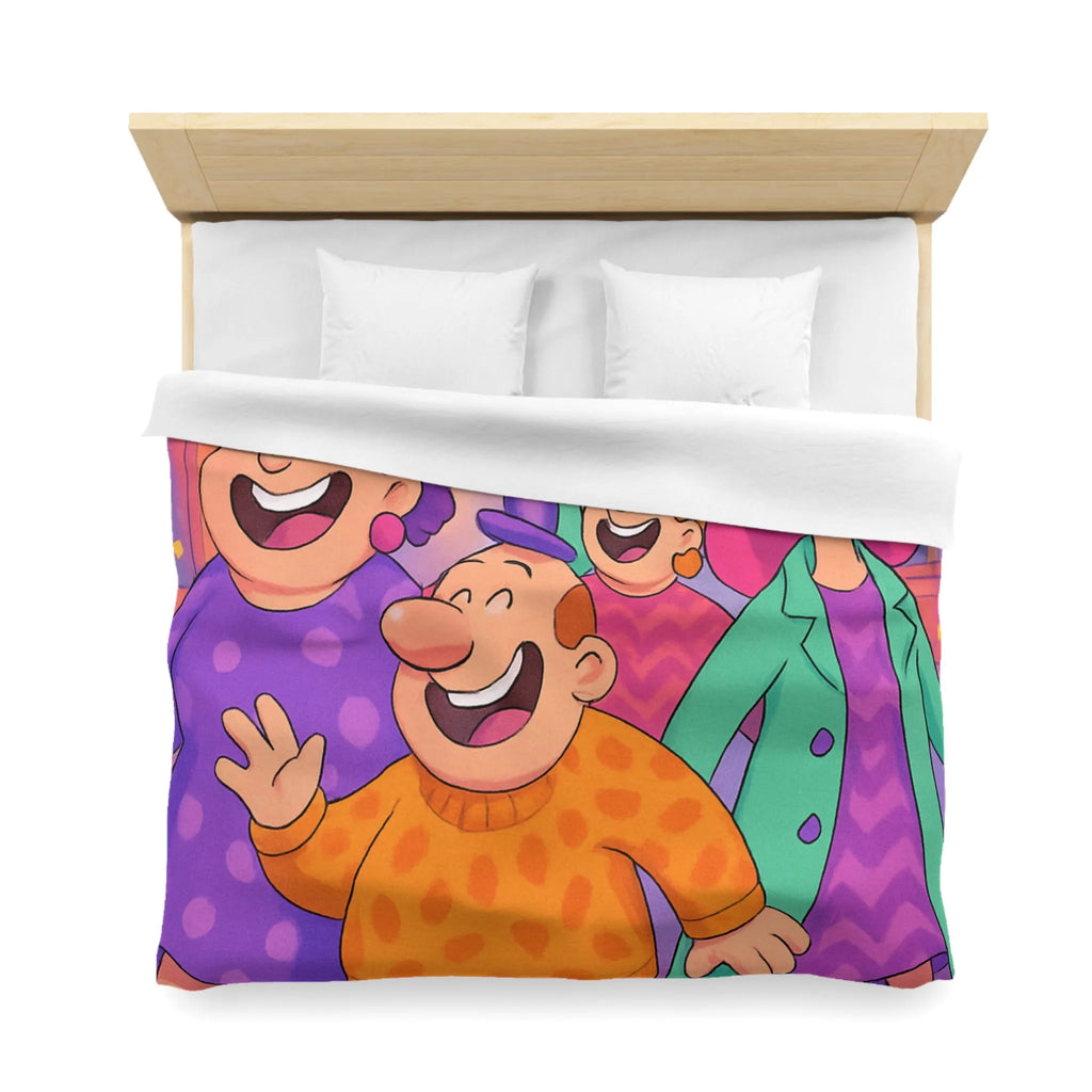 Housse de couette joyeuse avec personnages et ballons pour décoration festive chambre