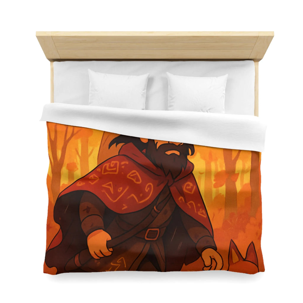 Housse de Couette Artistique avec Forêt Mystique d'Automne, Homme Barbu et Animaux Joyeux