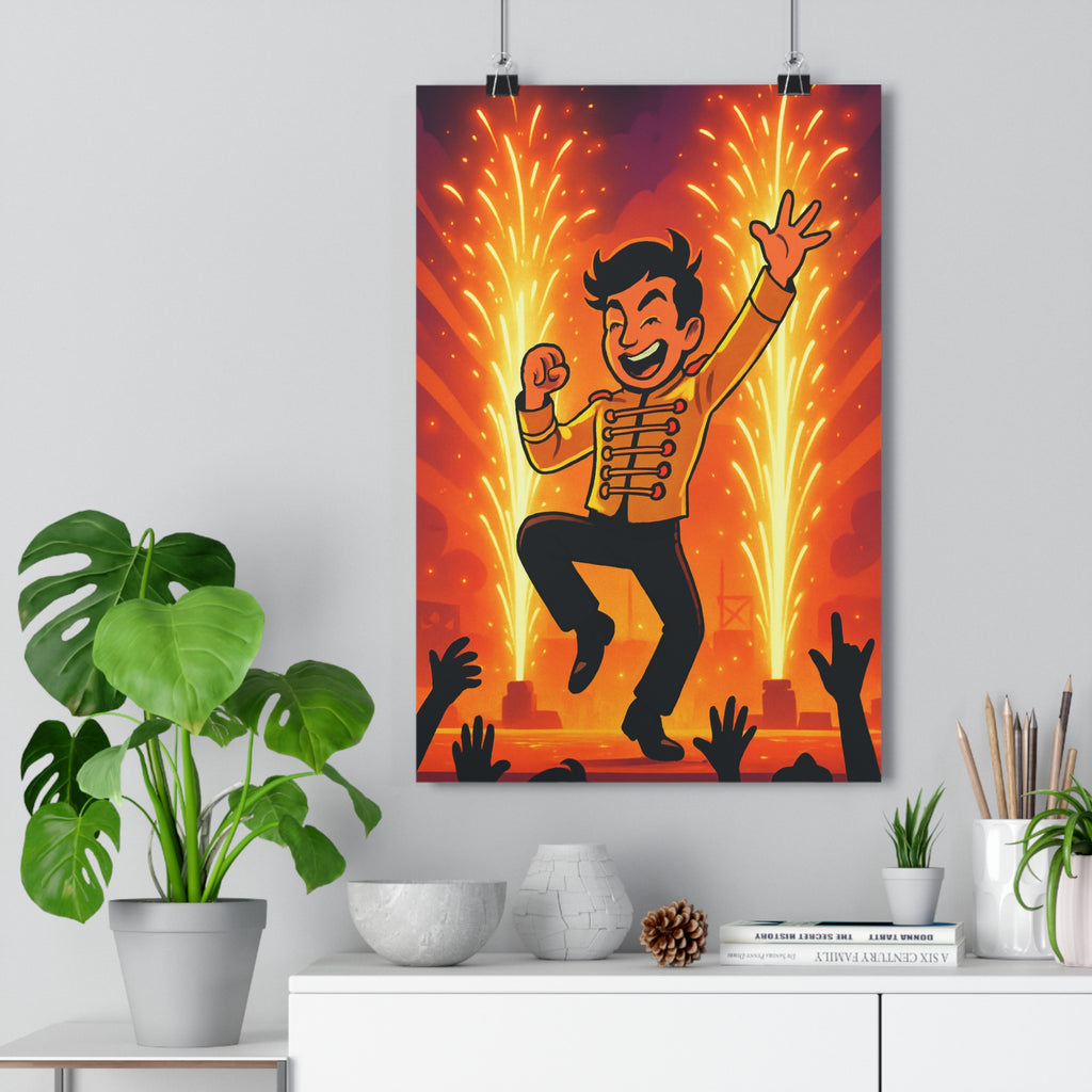 Poster décoratif énergique jaune orange dessin animé danse joyeux salon chambre moderne vibrant ambiance