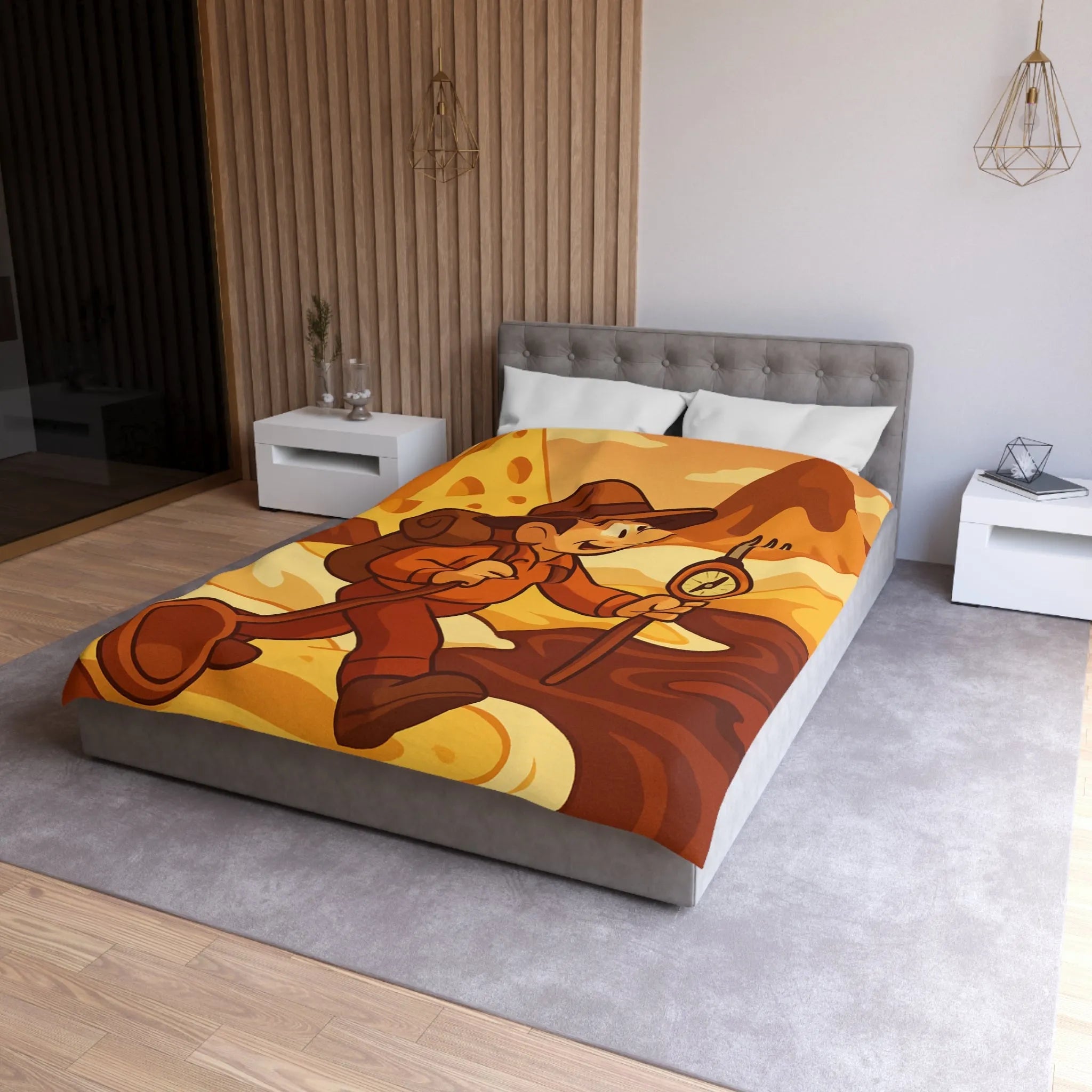 Housse De Couette Aventure Rétro Souvenirs Chocolat Montagne Désert Dunes Jaunes Illustration