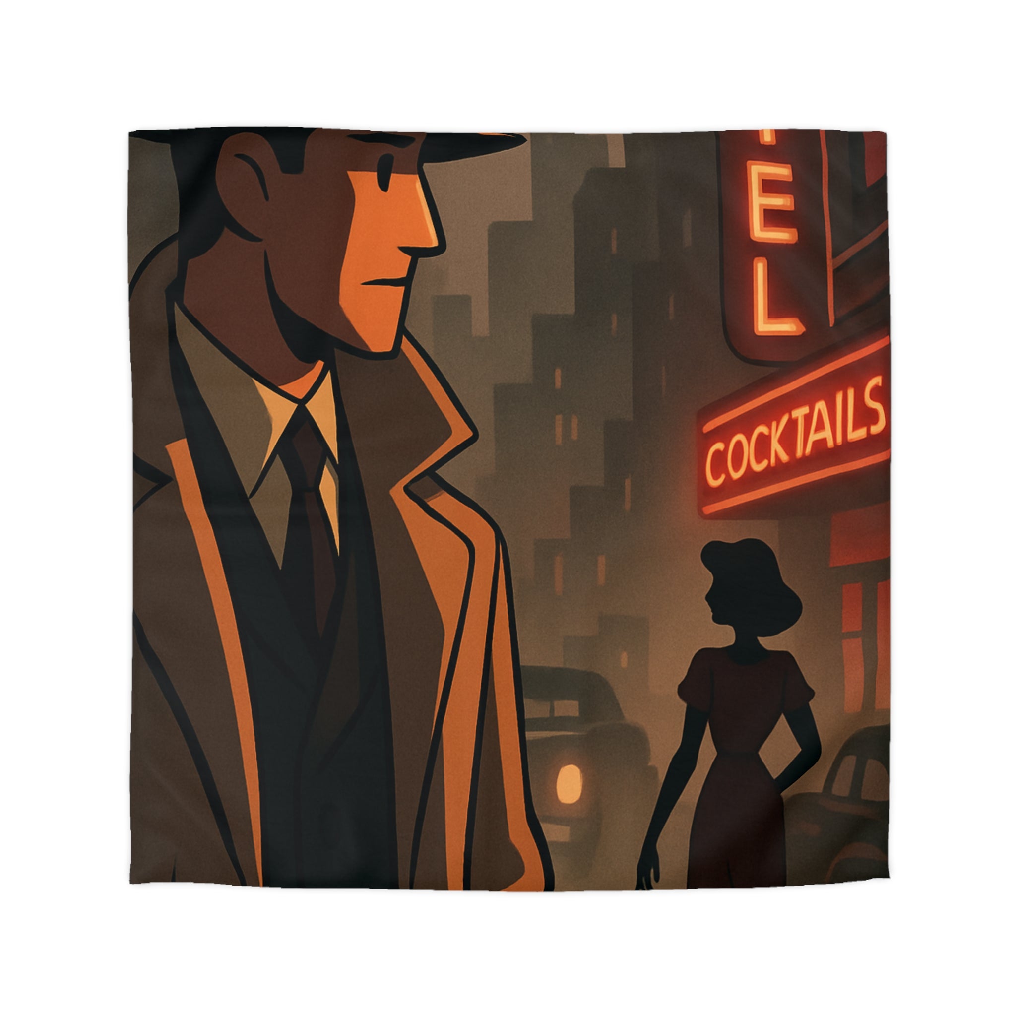 Housse de Couette Noir et Rouge, Design Rétro Vintage, Atmosphère de Film Noir