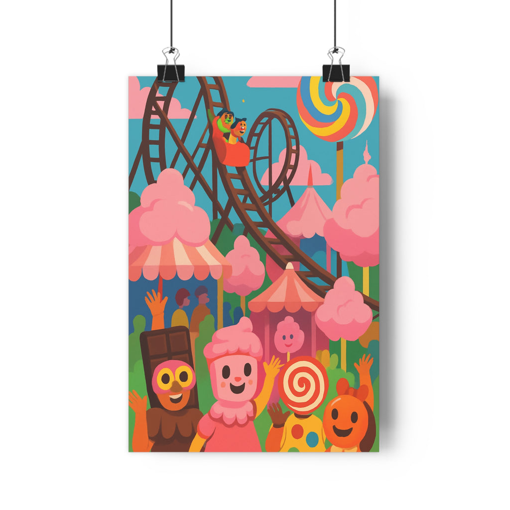 Poster décoratif cartoon rose bleu marron ludique joyeux chambre enfant fête foraine rétro ambiance