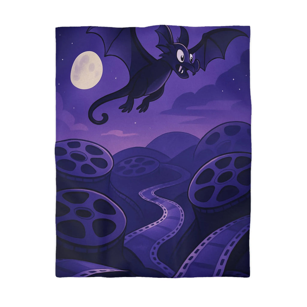 Housse de Couette avec Motif de Dragon et Bobines de Film sous Ciel Lunaire