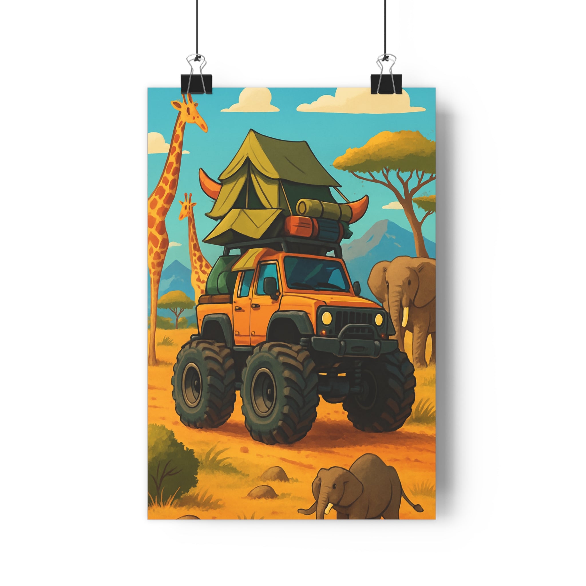 Poster décoratif aventure cartoon orange terreux savane safari enfant salon chambre 30x46 cm qualité