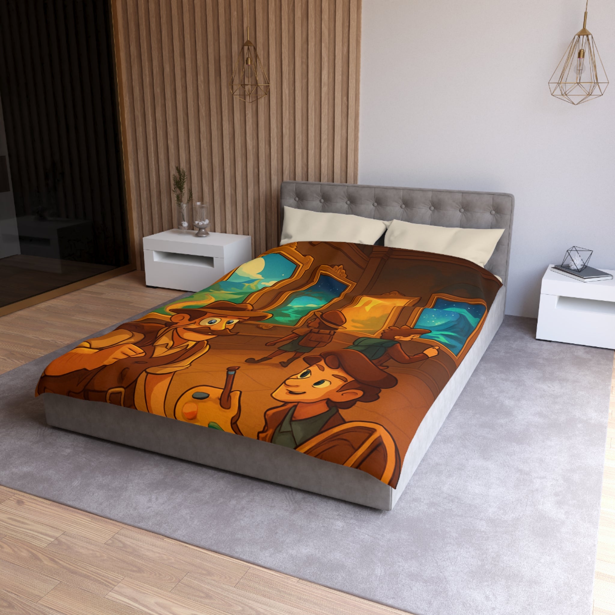 Housse de couette pour enfants avec aventure mystérieuse dans une galerie d'art