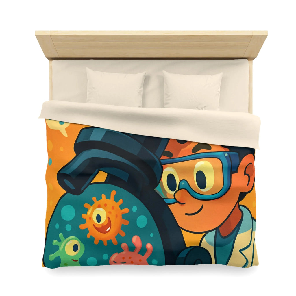 Housse de couette colorée avec jeunes scientifiques et microscope amusant pour enfants