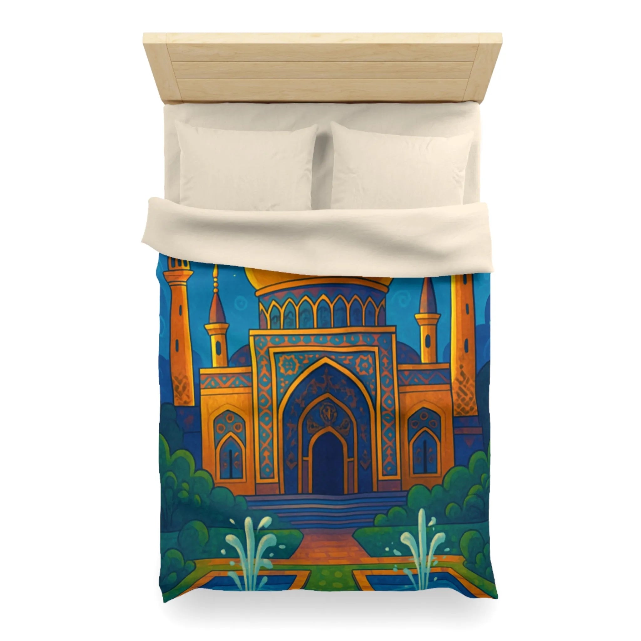 Housse de couette au design oriental avec palais doré sous ciel étoilé exotique