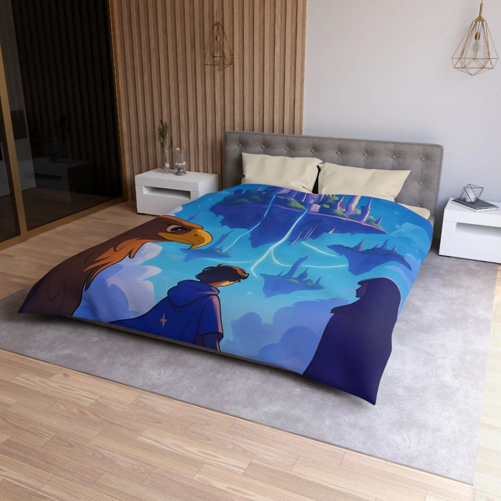 Épopée magique avec château flottant, ciel étoilé et créatures fabuleuses enchante une pièce