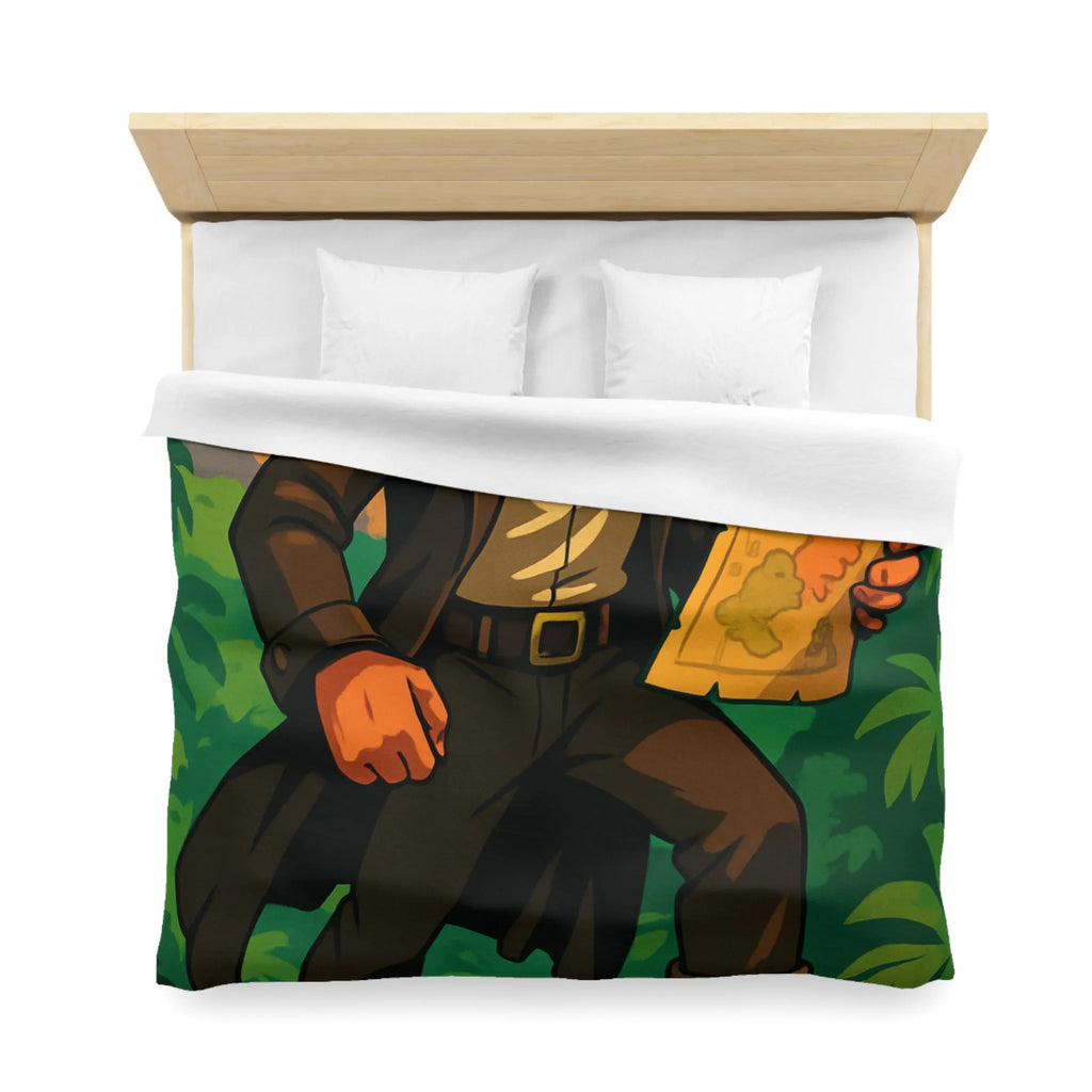 Housse de couette d'explorateur aventureux dans jungle luxuriante avec carte mystique colorée