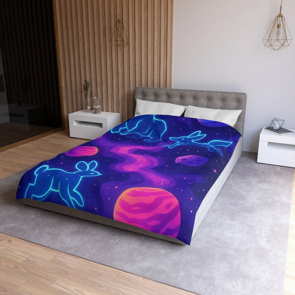 Housse de Couette Étoilée Animaux Néon Cosmiques pour Atmosphère Surnaturelle et Apaisante