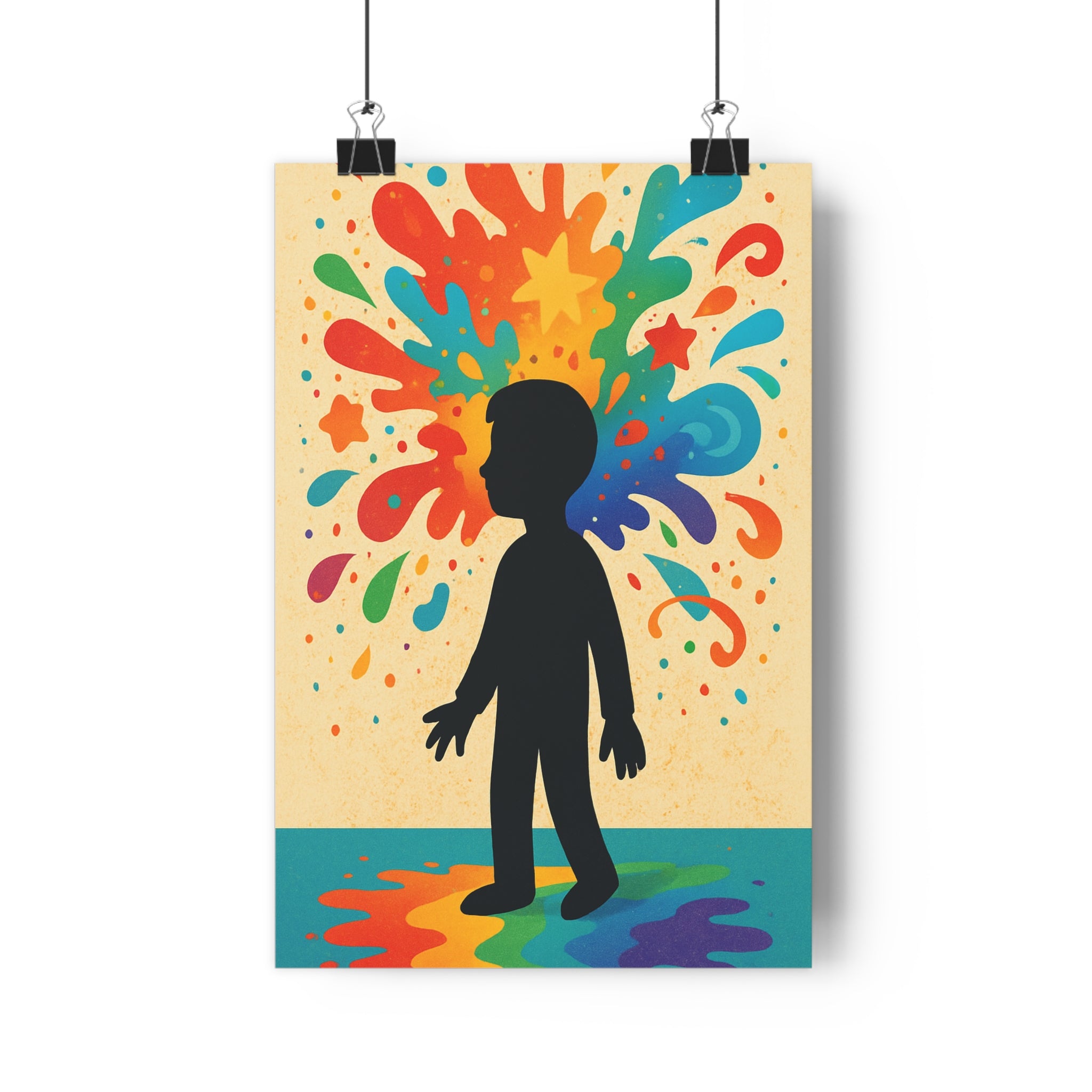 Poster décoratif moderne art abstrait rouge bleu vert jaune chambre enfant dynamique artistique 30x46