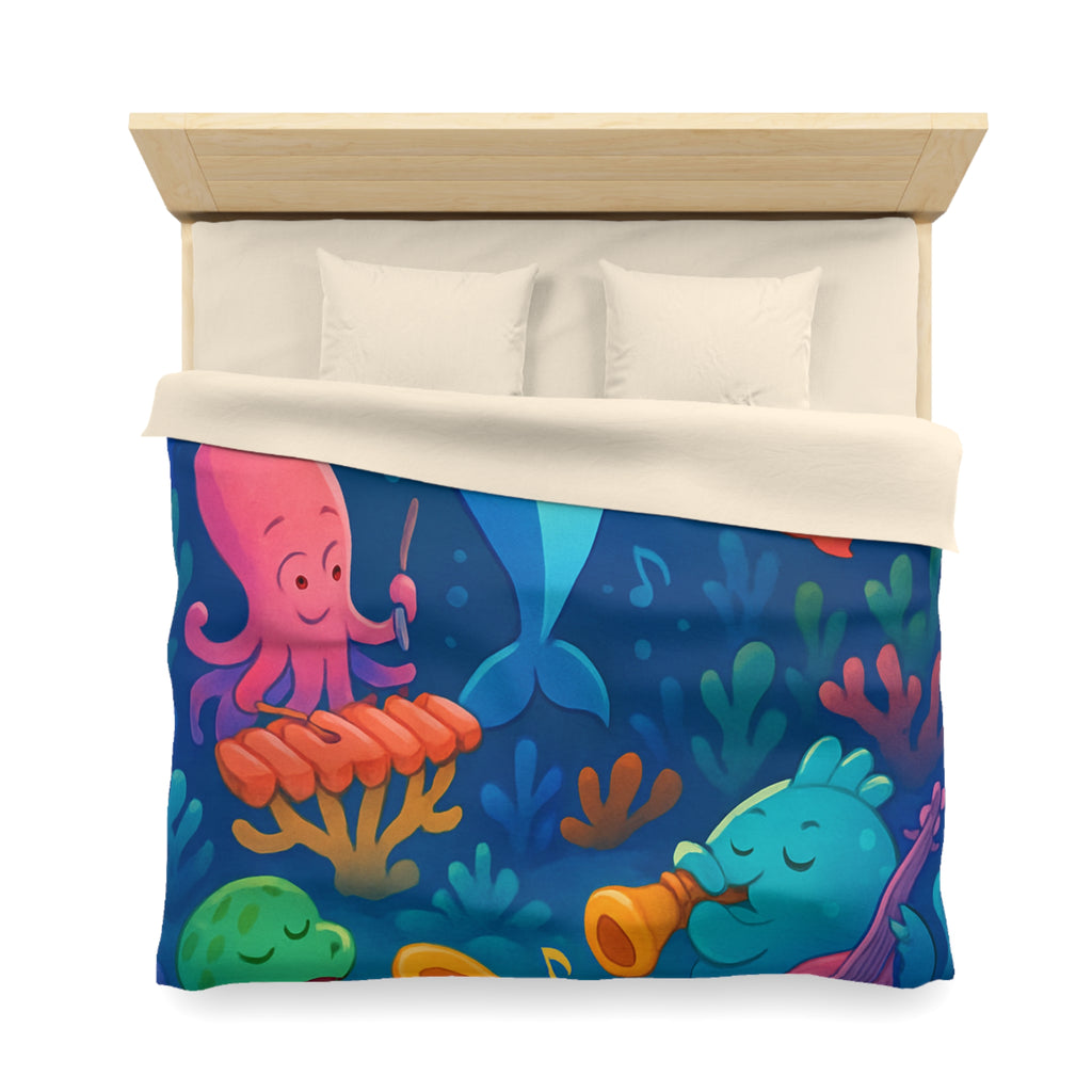 Housse de couette océan joyeux avec animaux marins et notes musicales colorées