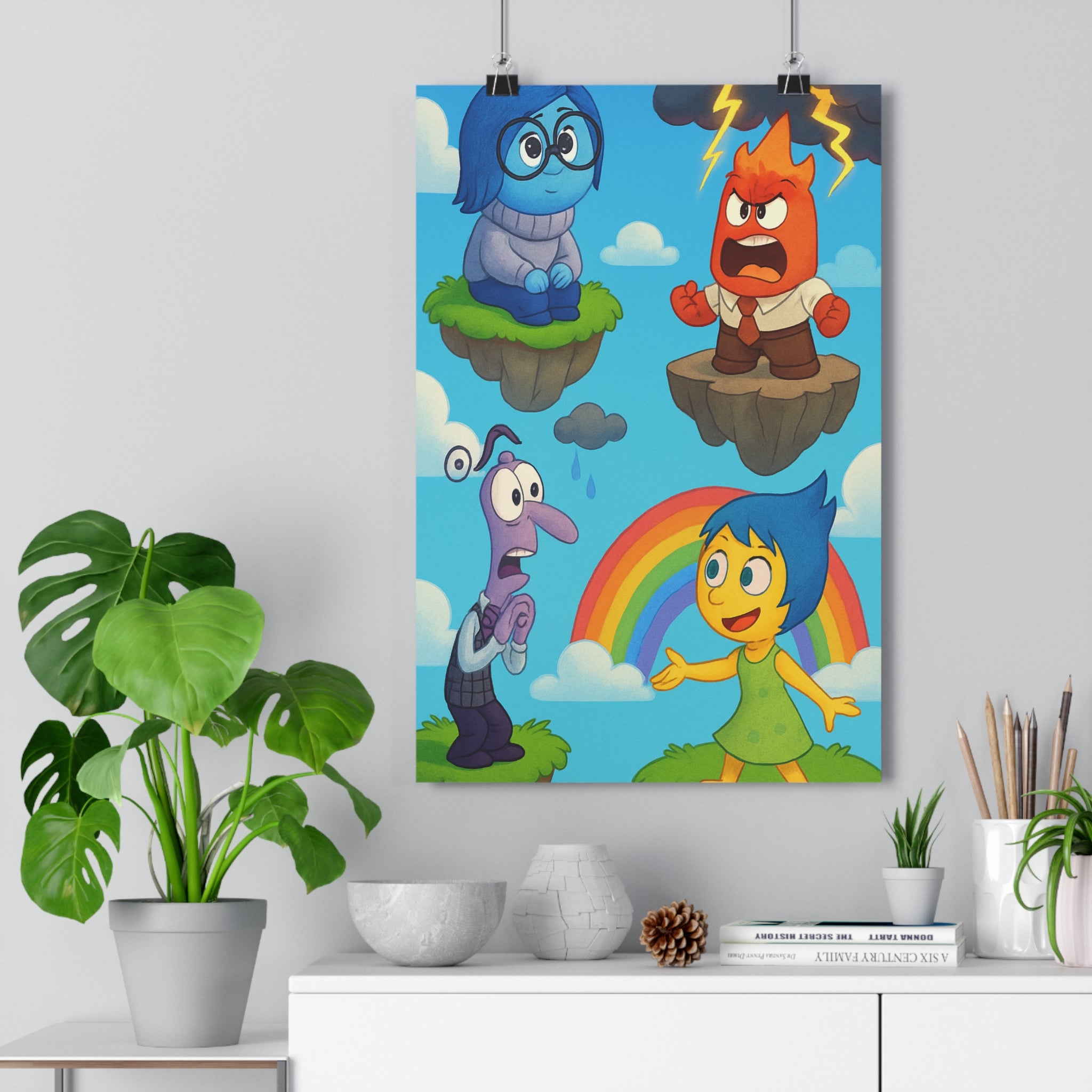 Poster décoratif fantaisie coloré bleu rouge violet jaune cartoon joyeux salon chambre enfant bureau