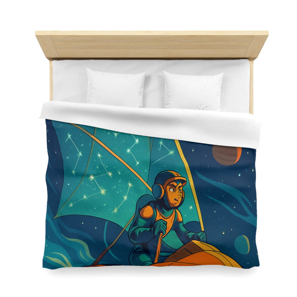 Housse de couette enfant avec cosmonaute naviguant sous la voile céleste étoilée