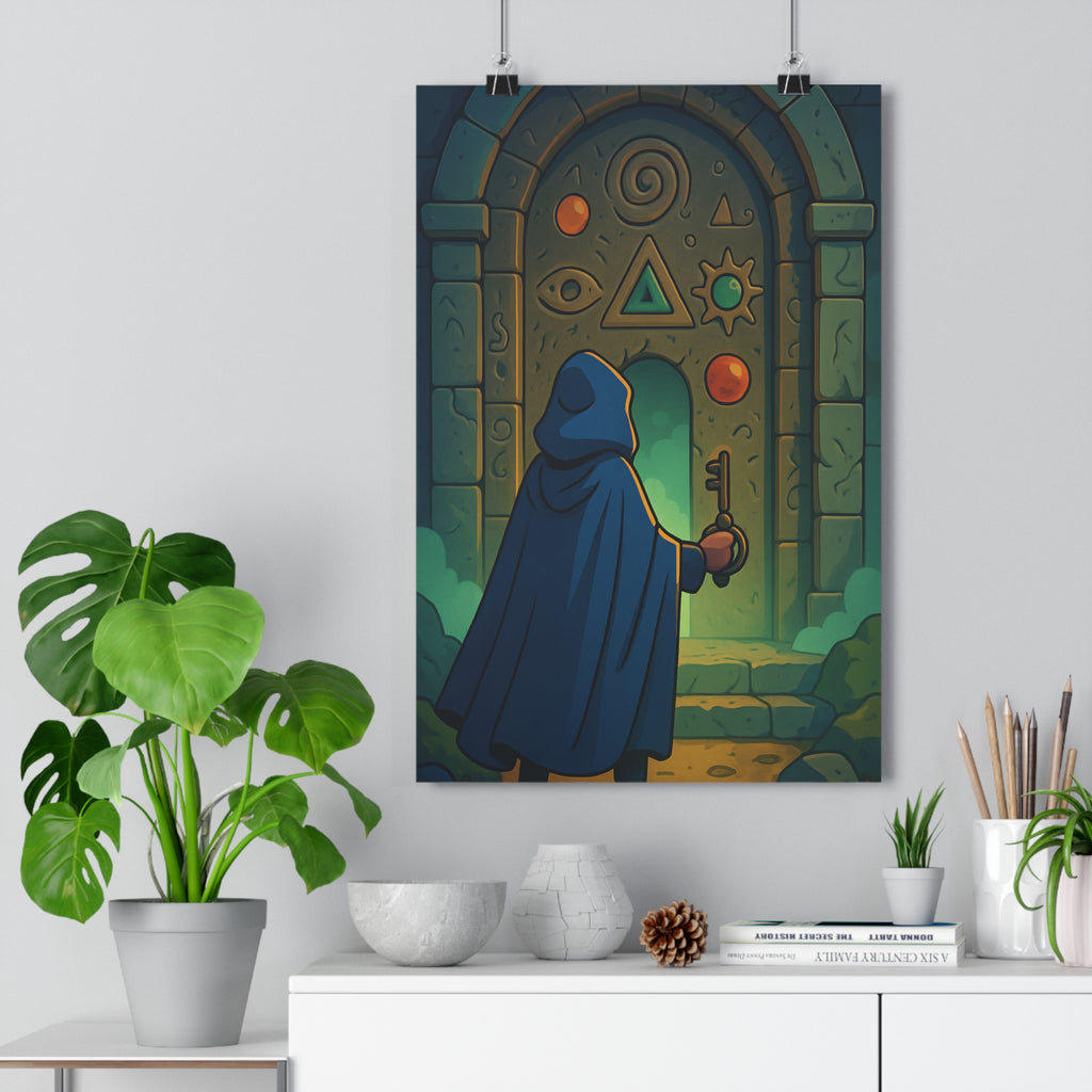 Poster décoratif aventure mystique bleu vert jaune cartoon bureau chambre silhouette mystérieuse 30x46 qualité