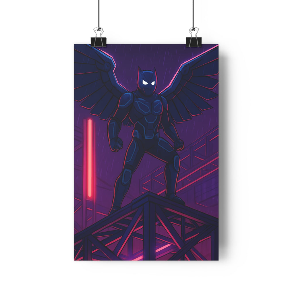 Poster décoratif personnage sombre cyberpunk bleu violet mystérieux futuriste bureau anime format 30x46 ambiance