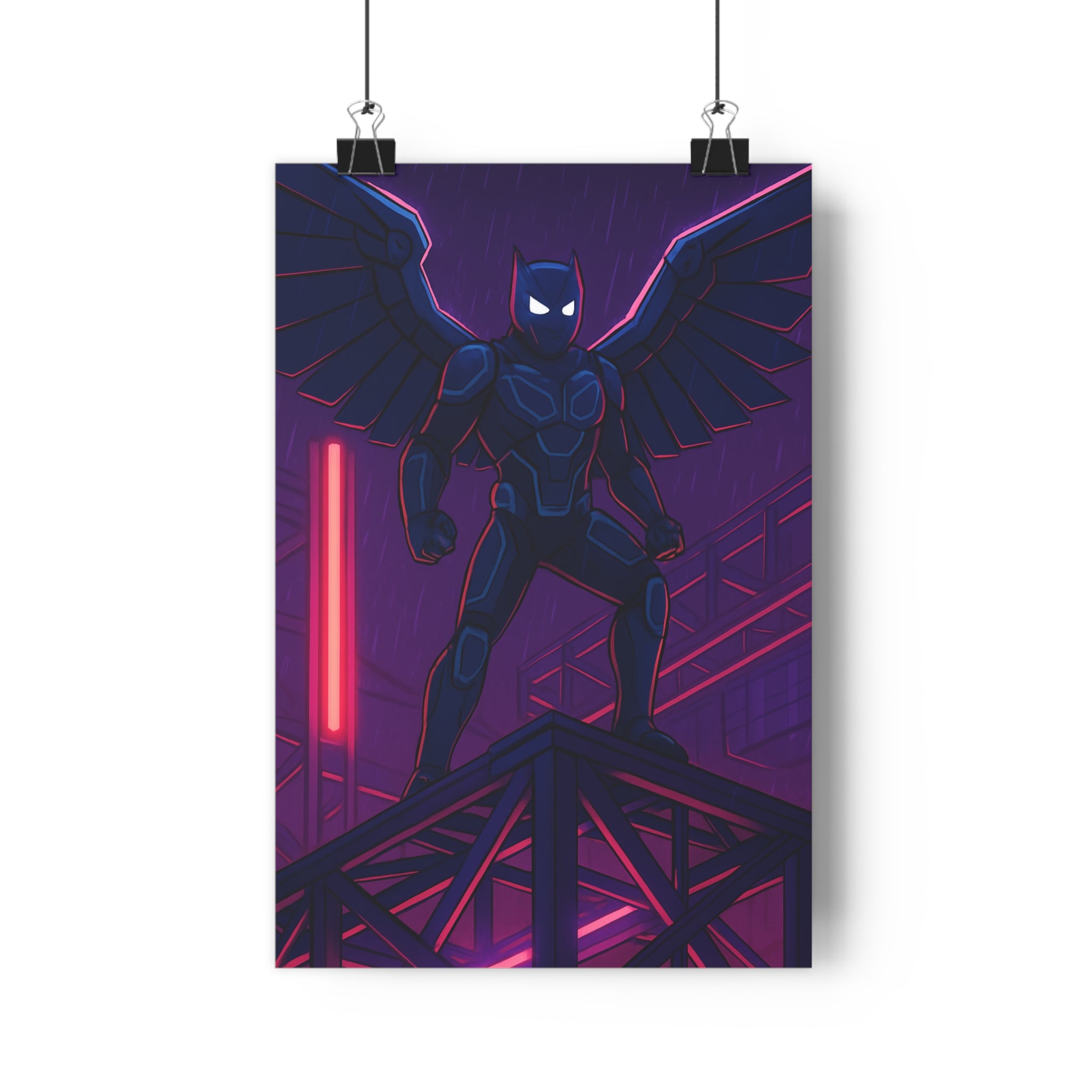 Poster décoratif personnage sombre cyberpunk bleu violet mystérieux futuriste bureau anime format 30x46 ambiance