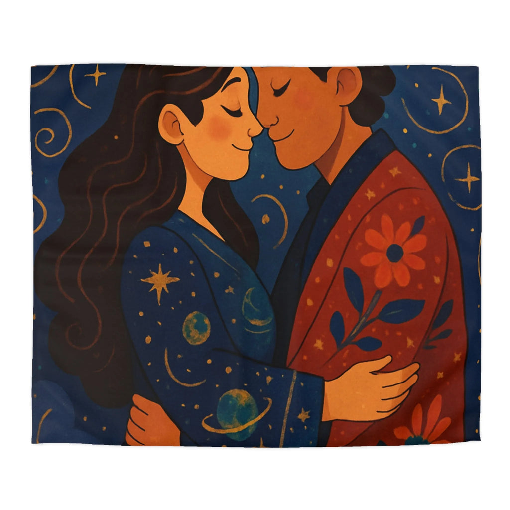 Housse de couette avec illustration romantique au clair de lune et motifs celestes