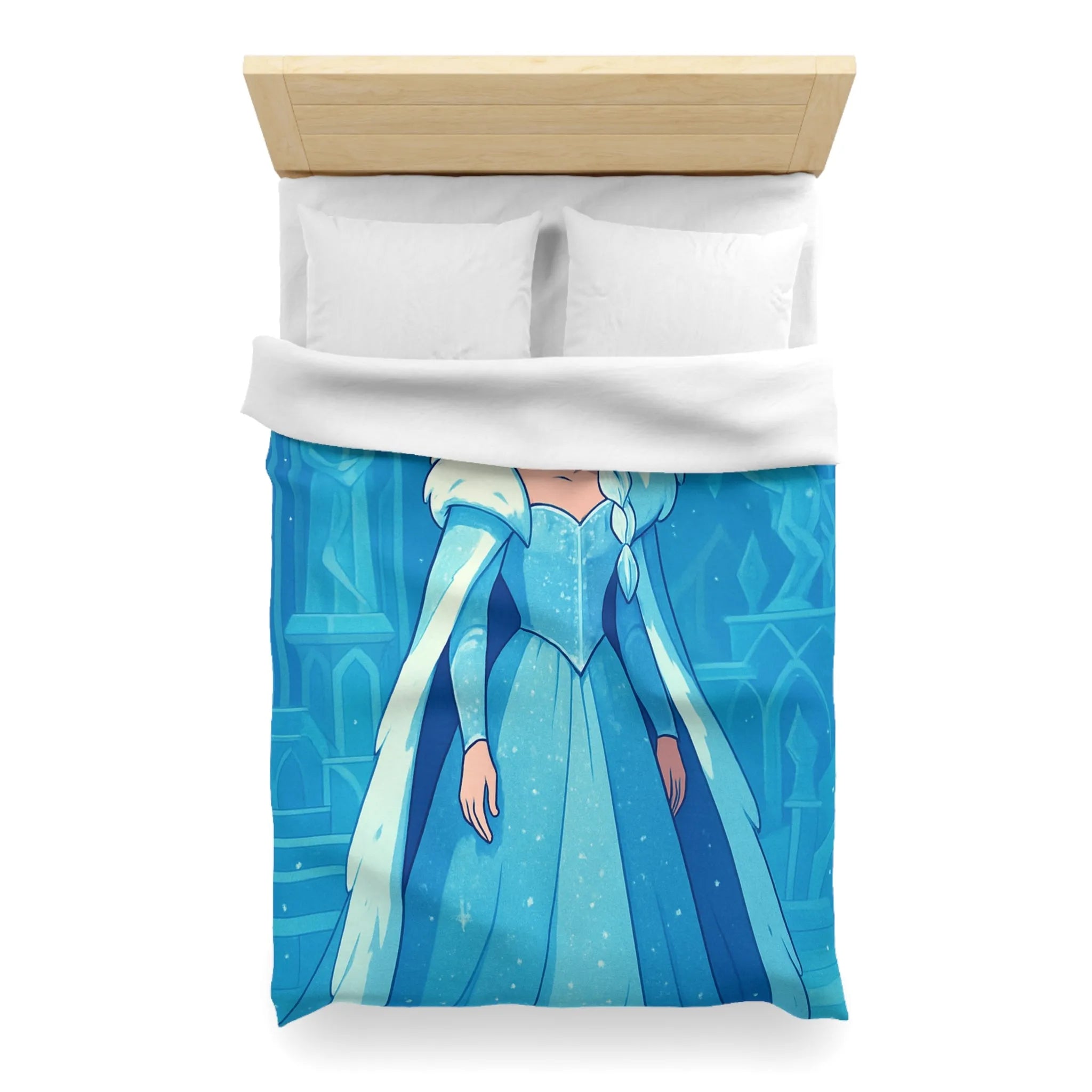 Éblouissante Housse de Couette Reine des Glaces Bleue avec Aurora Boréale et Château