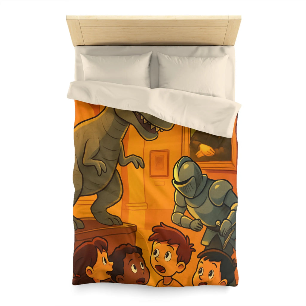 Housse de couette avec scène amusante de musée et T-Rex pour enfants créatifs