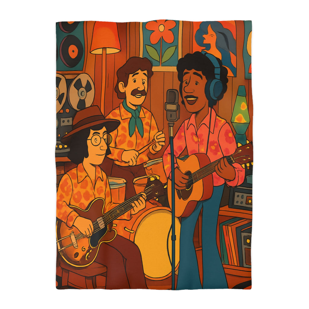 Housse de Couette Vintage avec Musiciens Rétro Jouant de la Guitare et Chanteur