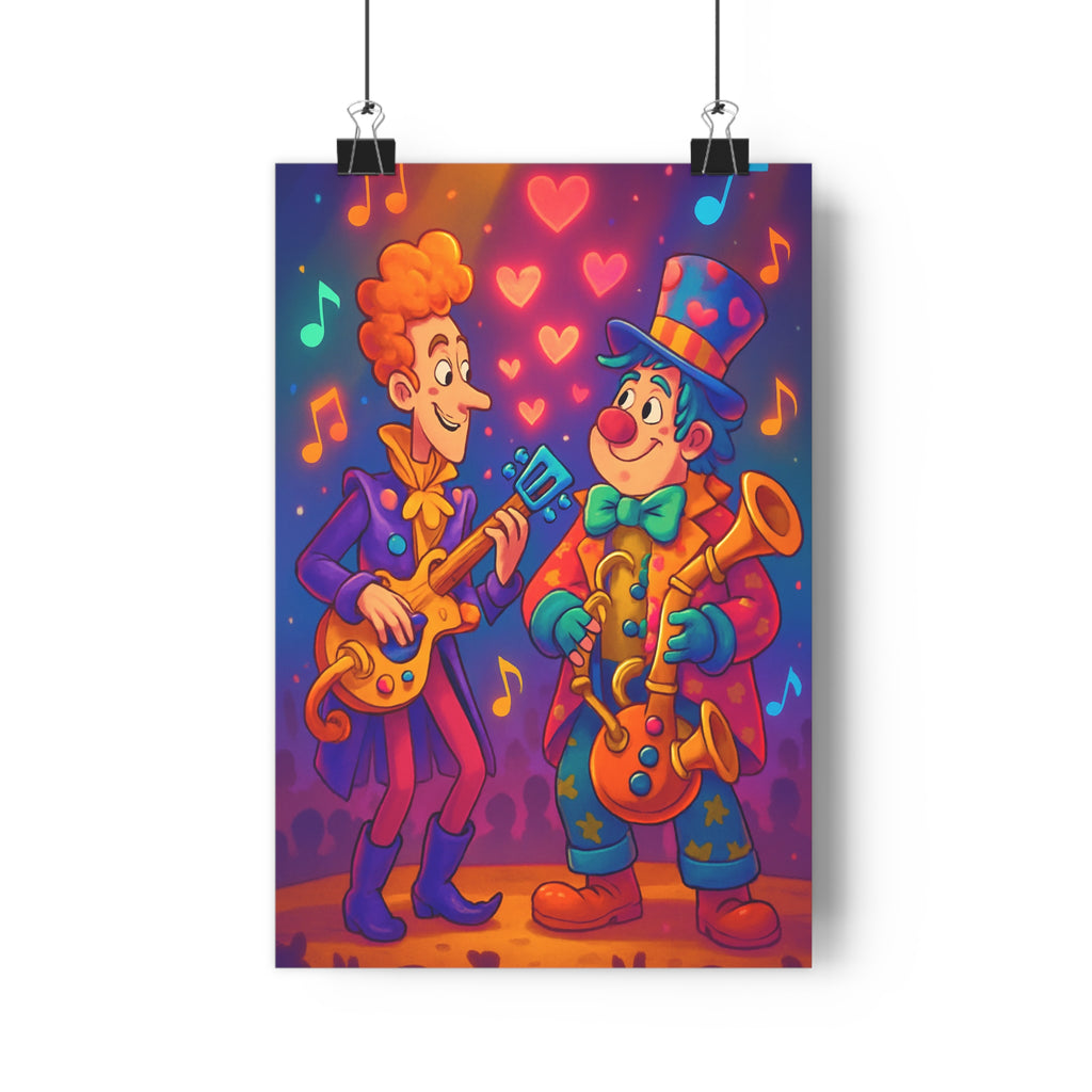 Poster décoratif cartoon joyeux cœurs bleu orange rouge salon chambre musique artistique festif chaleureux