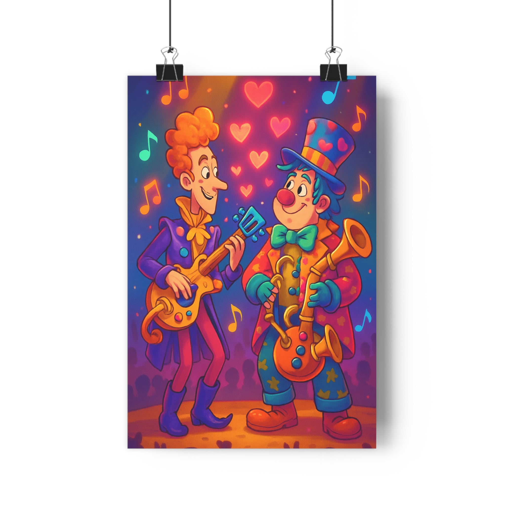 Poster décoratif cartoon joyeux cœurs bleu orange rouge salon chambre musique artistique festif chaleureux