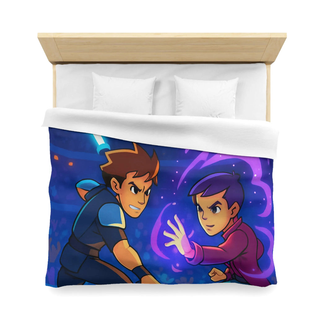 Housse de Couette Enfant Design Combat Futuriste avec Épées Laser et Pouvoirs Magiques