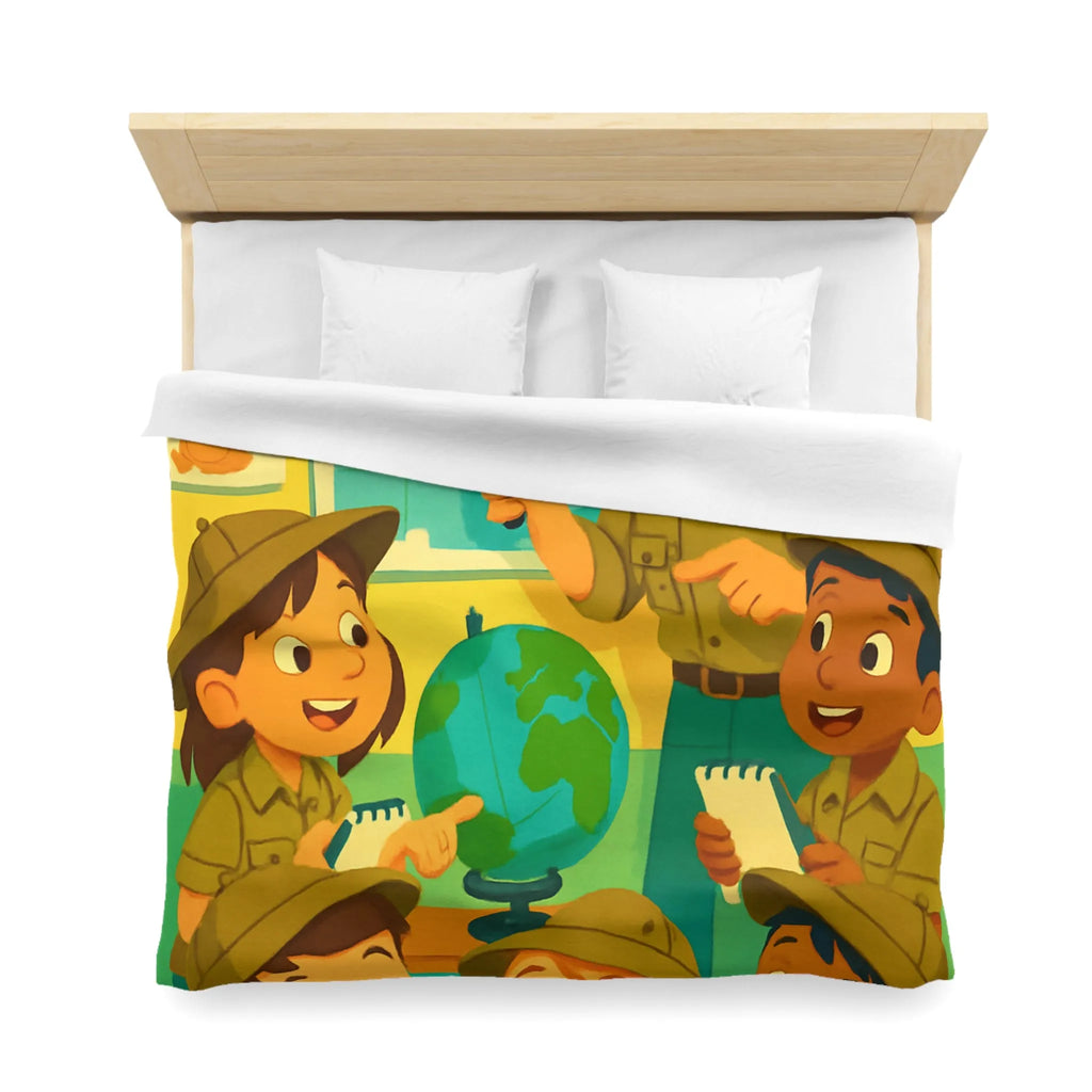 Housse de Couette Enfants Explorateurs : Monde Aventure, Couleurs Vives, Design Éducatif