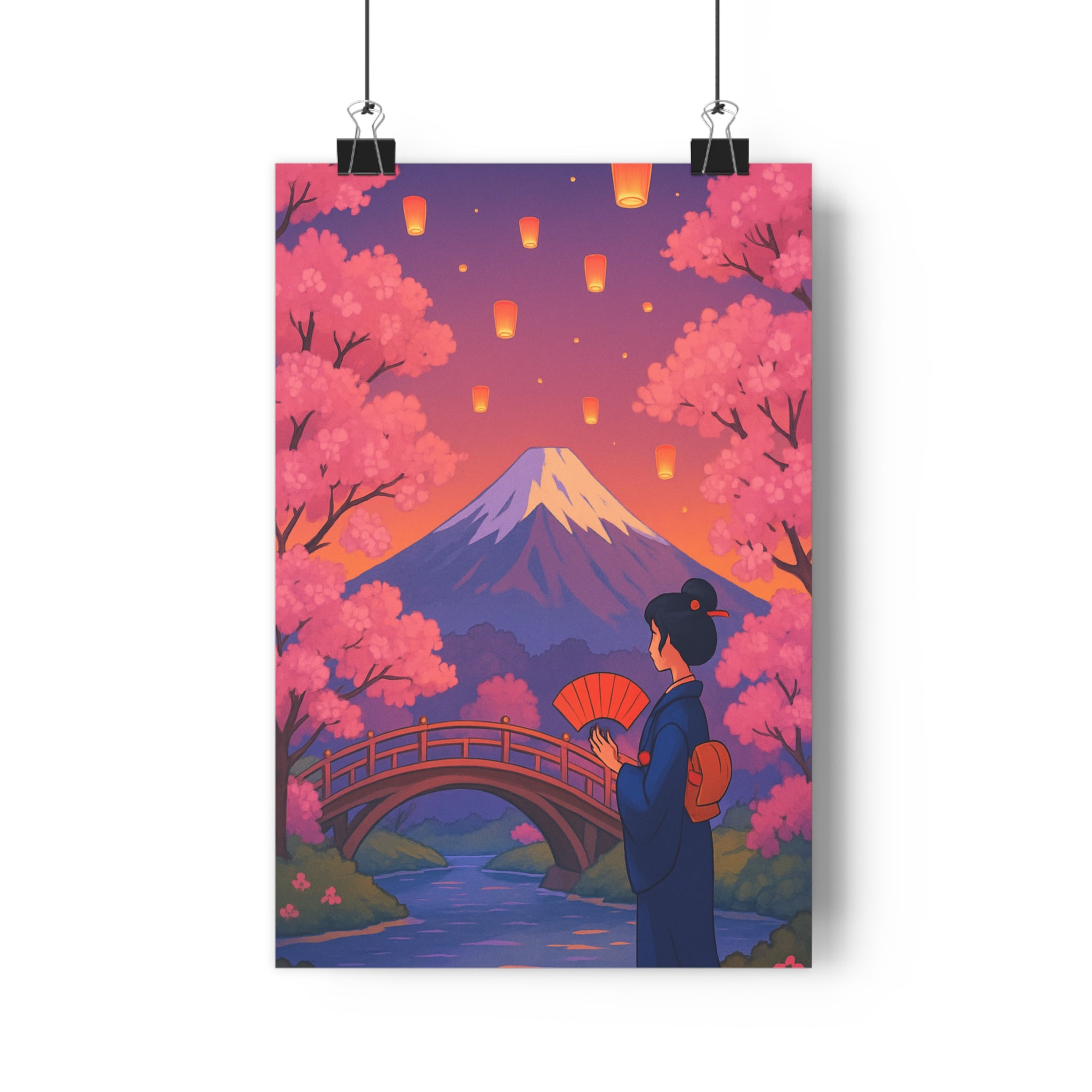 Poster décoratif mystique japonais pastel salon chambre art zen femme kimono élégant contemplatif lumineux