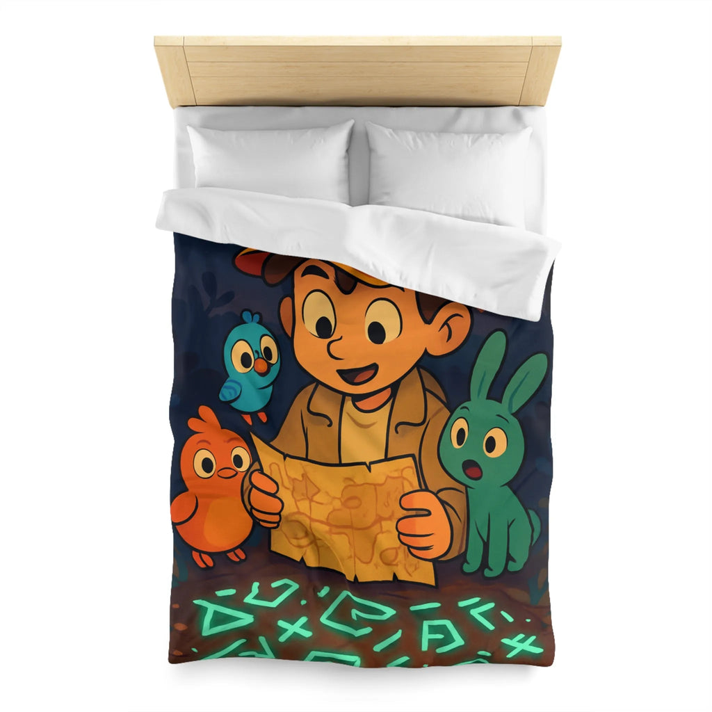 Housse de Couette Enfantine avec Animaux et Carte Lumineuse dans Forêt Mystérieuse