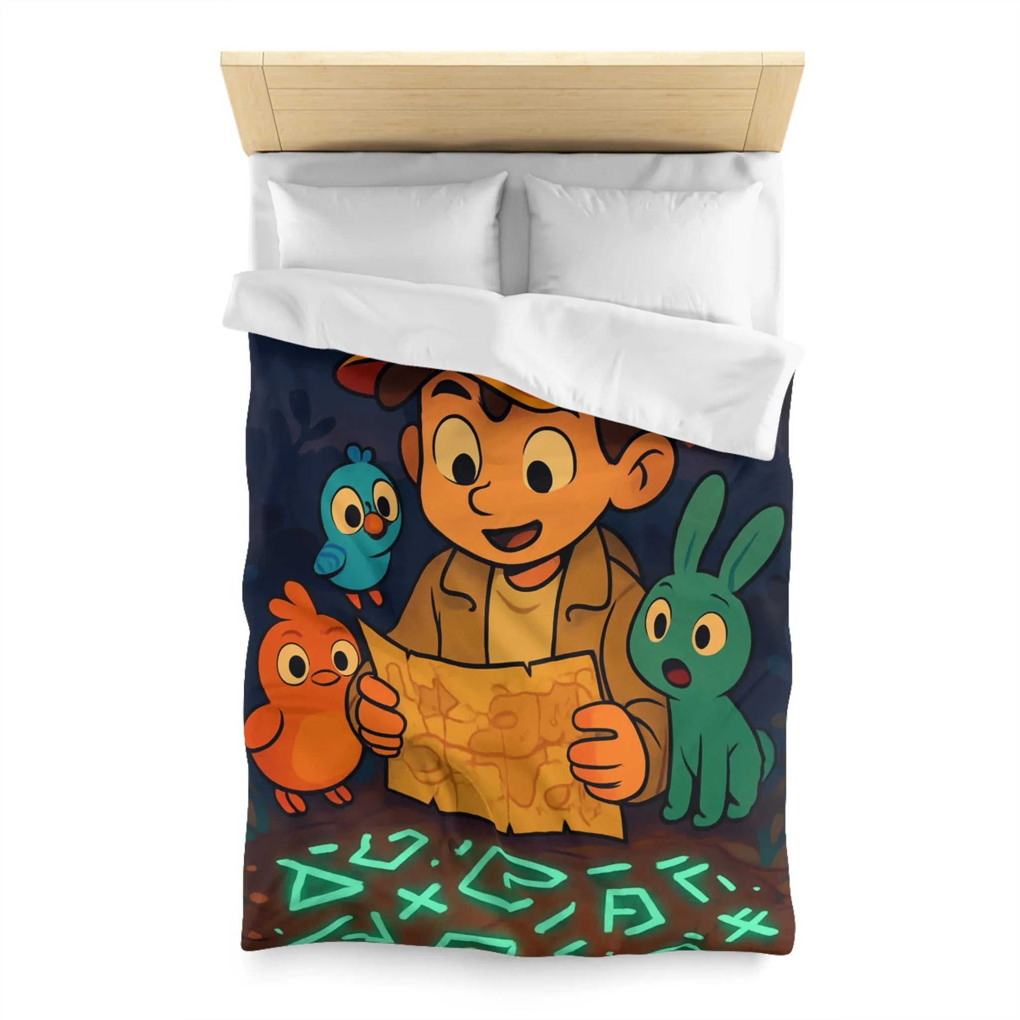 Housse de Couette Enfantine avec Animaux et Carte Lumineuse dans Forêt Mystérieuse