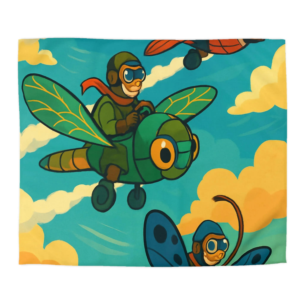 Housse de couette avec motif ludique d'avions insectes sur fond de ciel coloré