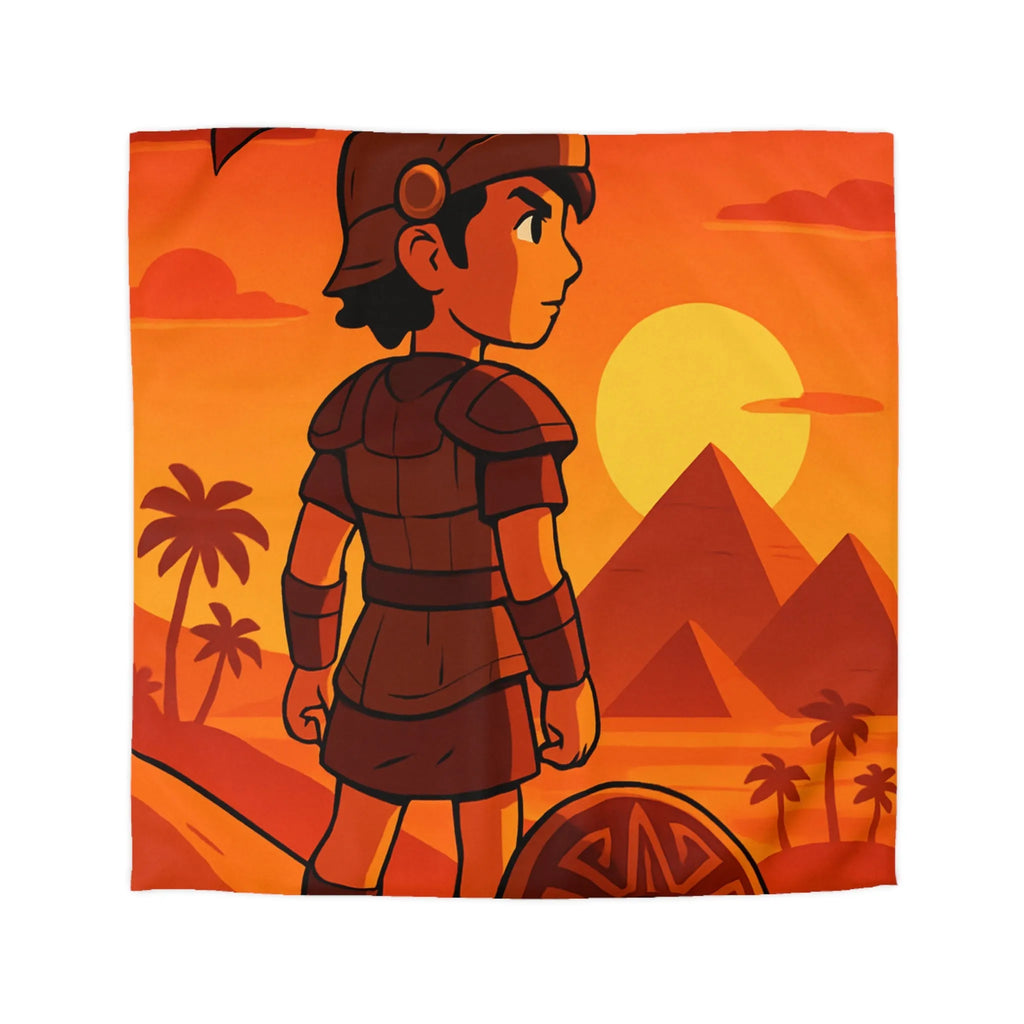 Housse de Couette Guerrier Antique Coucher de Soleil Égypte Pyramides Illustration Enfantine Vintage