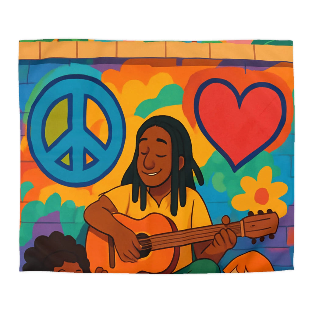 Housse de Couette Colorée avec Musicien Jouant de la Guitare pour Enfants Heureux