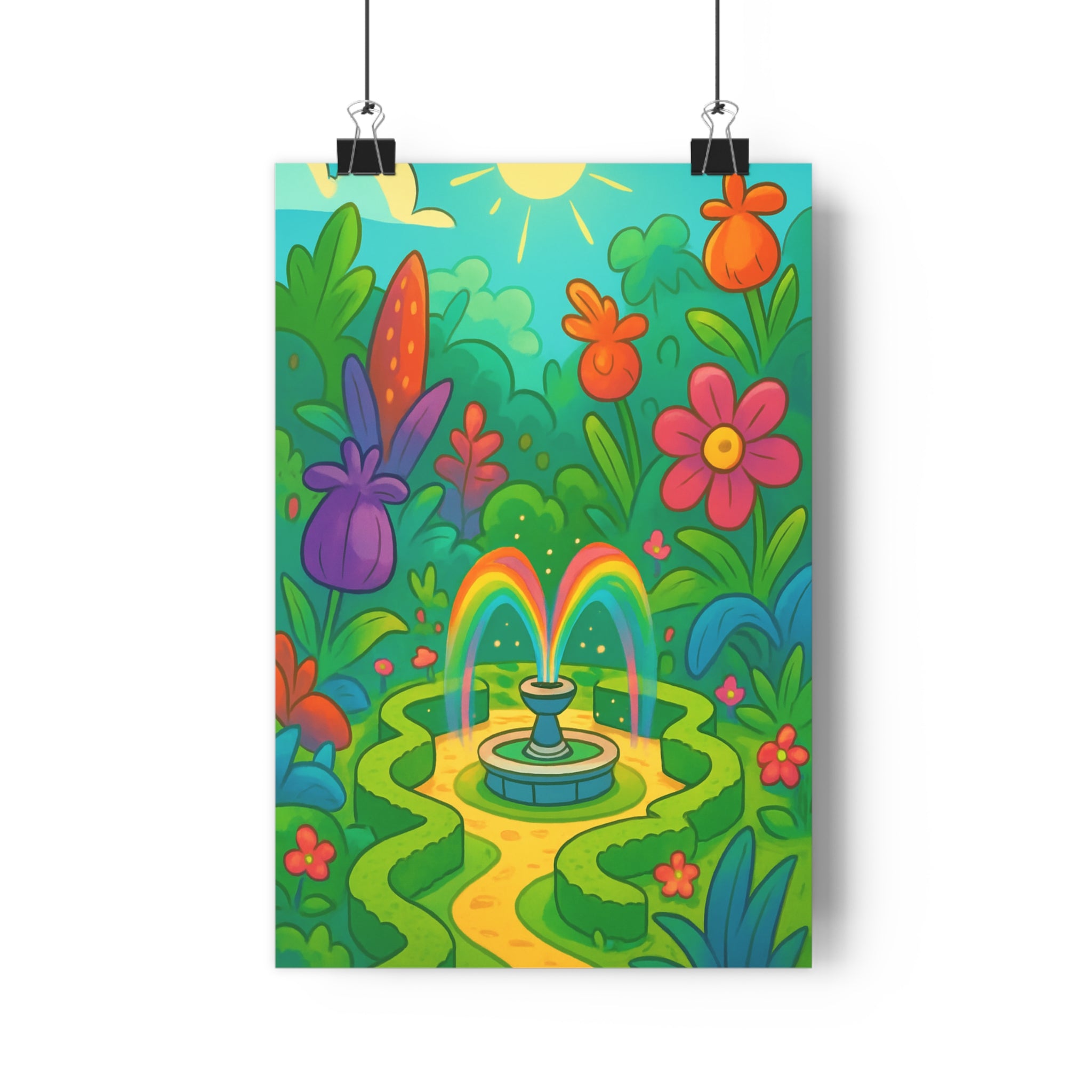 Poster décoratif jardin floral cartoon coloré pastel joyeux chambre enfant salon fantaisie apaisant qualité